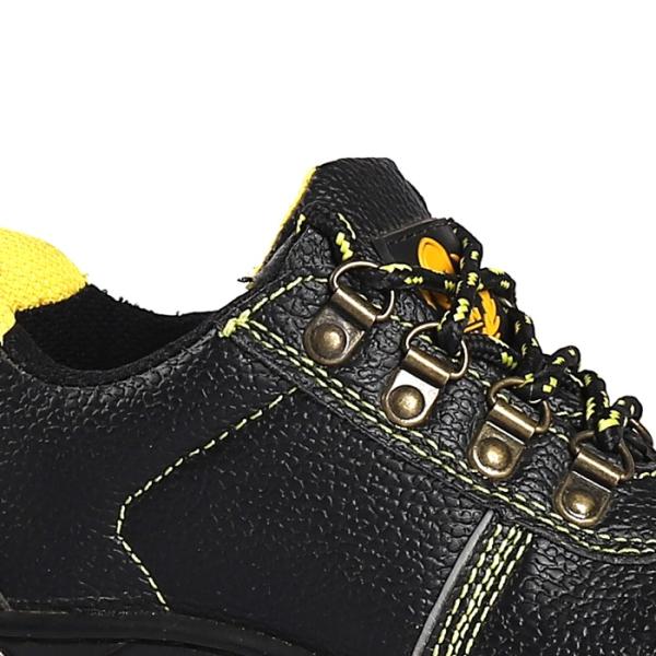 Comfortable EVA Insole Steel Toe Black Leather Mesh PU Sole Puncture Resistance Work Safety Shoes