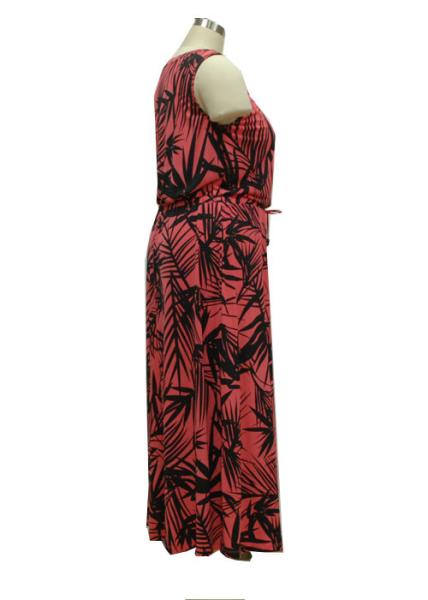 Full Length Short  Sleeve Chiffon Maxi Dress , A Line Summer Casual Dresses Leaf Printed
