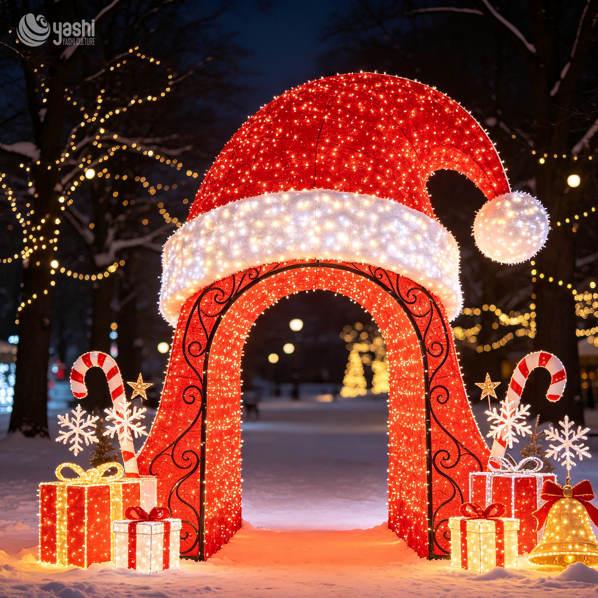 Giant Santa Hat Arch Christmas Light Installation Outdoor Festival Lantern For Theme Park