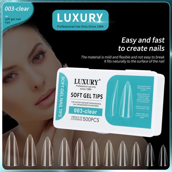 500PCS Gel Almond Shaped False Nail 11 Sizes Full Cover Pre-Shape Acrylic Fake Nails for DIY Nail Salon