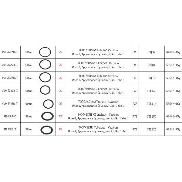 NEW High stiffness bicycle rims 700c 38/50/60/88mm carbon tubular for sale 25mm width