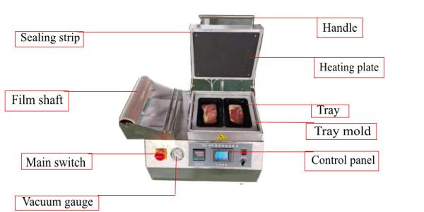 Seafood Skin Packaging Vacuum Packed Ready Meal Tray Sealing Machine Tray Vacuum Sealer For Cooked Food
