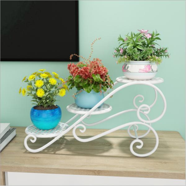 Metal 28cm Height Ornamental Plant Stand , Three Layers Metal Flower Pot Rack