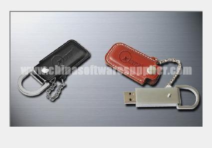 Movimentação 005 do flash de USB da caixa do metal e do couro