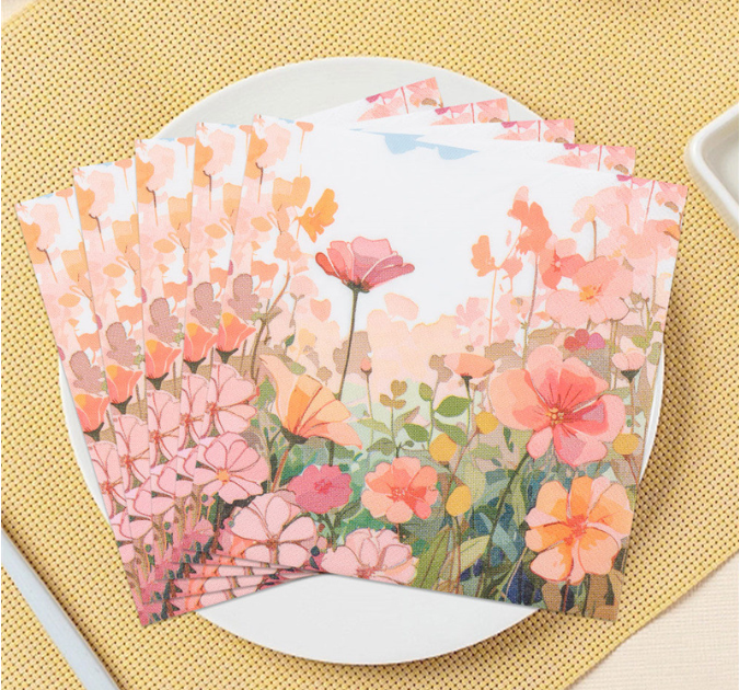 Galsang Flower Printed Napkins Square Dinner Napkins for Western Restaurants Pure Wood Pulp