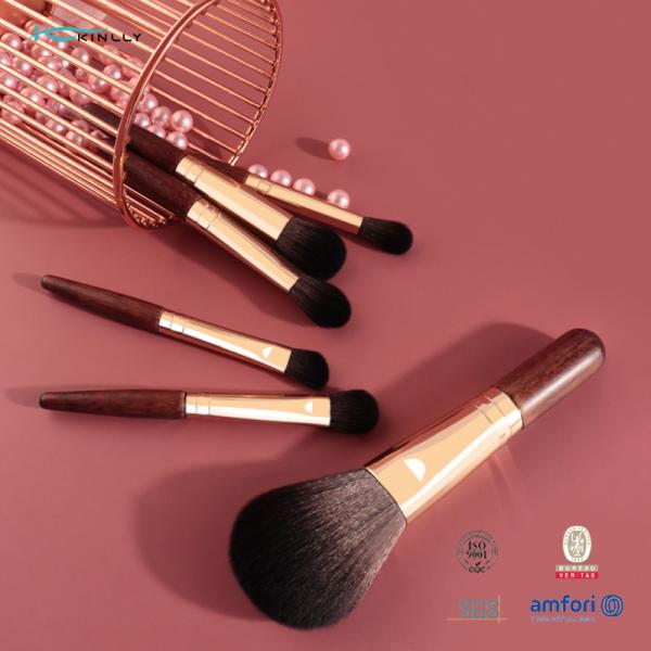 Cabelo sintético de madeira curto Rose Gold Ferrule do grupo de escova da composição do punho 6PCS