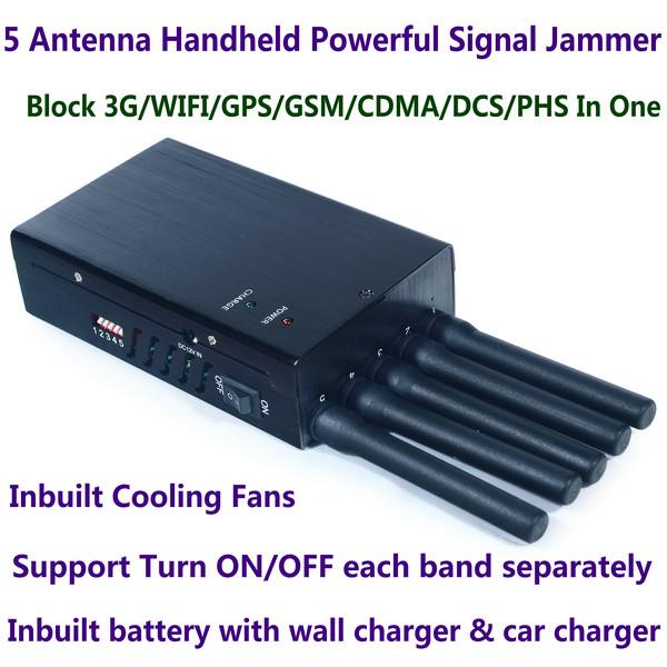 5 Antenna Portable High Power Handheld Cell Phone GSM CDMA DCS PHS 3G 4G LTE WiMax Signal Jammer Blocker W/ 20M Radius