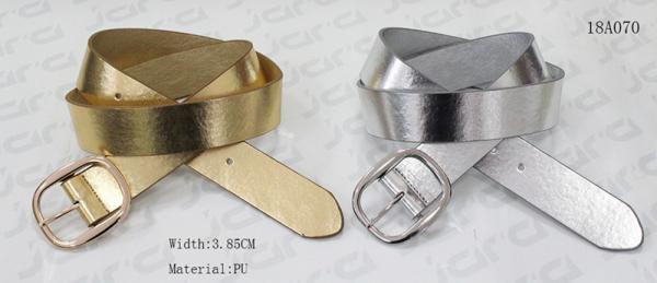 3.85cm Metallic PU Womens Fashion Belts With Gold / Nickel Zinc Alloy Buckle
