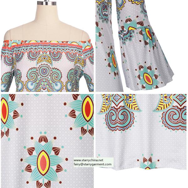 straples printed women dress with balloon sleeve national dresses