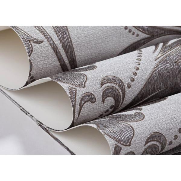 Grey Vinyl Embossed Victorian Damask Wallpaper Removable , Tear - resistant