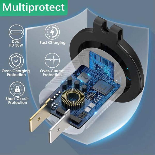 Aluminium Alloy Dual PD Car Charger With Voltmeter Switch Convenient Design