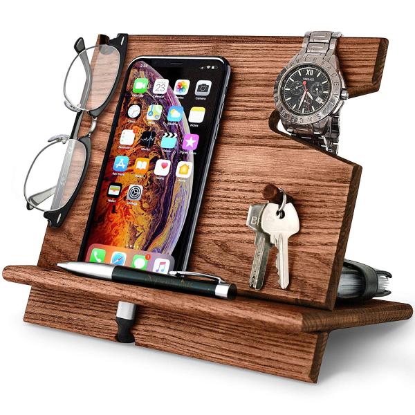 Téléphone portable porte-horloge Hommes Base mobile en bois Table de nuit Charge station d'amarrage Femmes accessoires Entreposage en bois