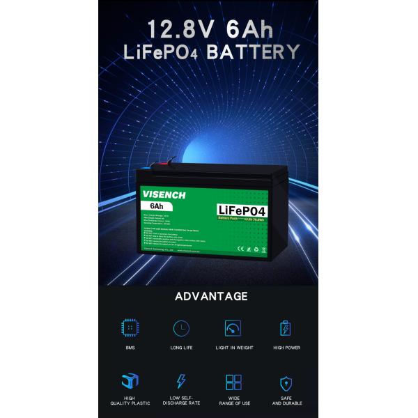 Certificado CE de Visench Batería recargable de 12,8V 6Ah LiFePO4 Ácido de plomo reemplaza batería de iones de litio 12V 6Ah