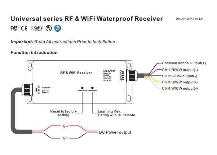 RF & СИД WiFi RGBW CV или CC регулятора 4Channels вывели наружу 5 лет гарантии