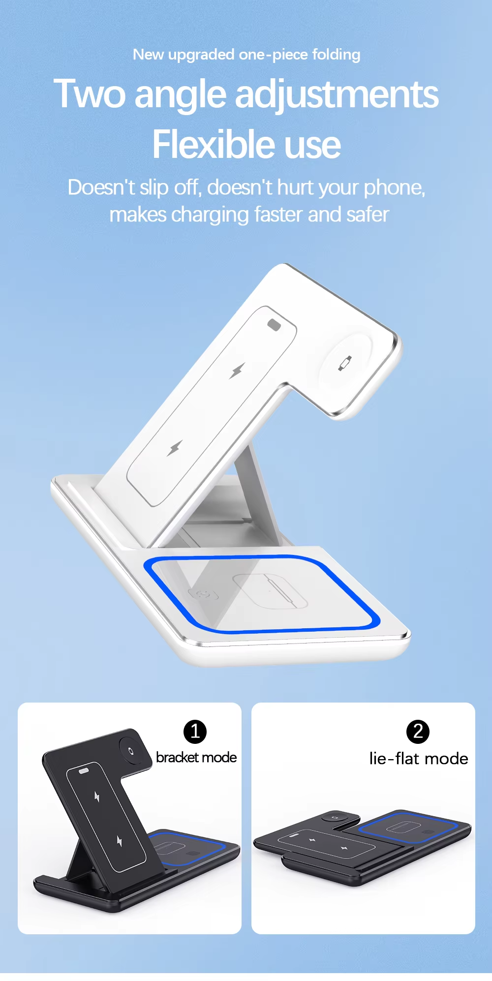 Foldable 3 In 1 Charging Station Wireless Stand Portable Universal Wireless Charger LED Night Light 15W Fast Mobile Phone