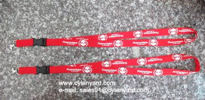 Red lanyard with release buckle, custom printed neck ribbon with plastic buckle,