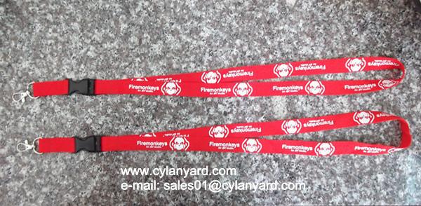 Red lanyard with release buckle, custom printed neck ribbon with plastic buckle,