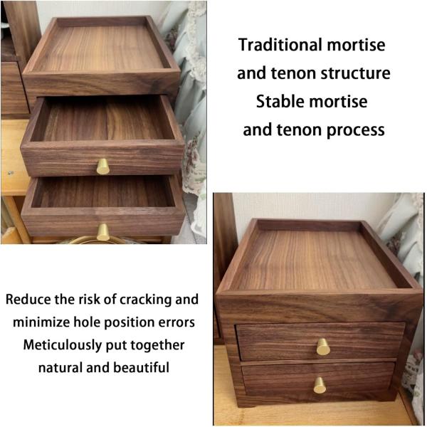 Silk-screen Printed Wooden Desktop Storage Box with Double Layers Drawers and More
