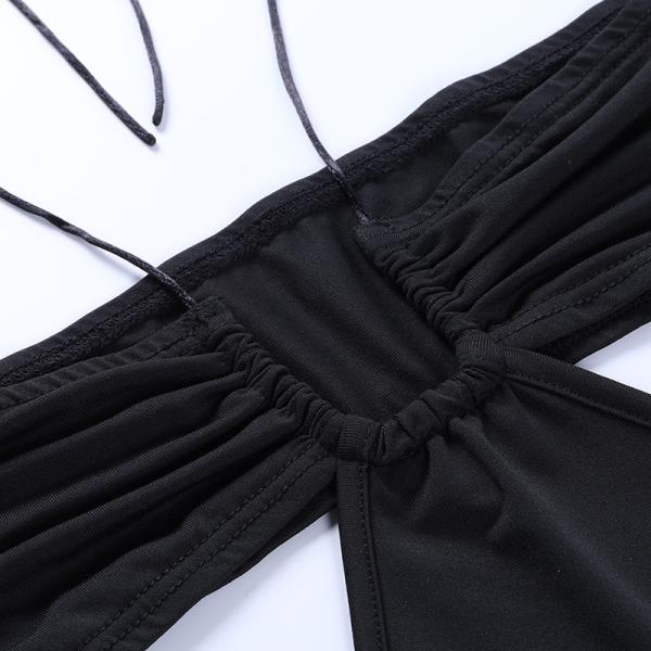 Halter Strap Backless Low Cut Sexy Summer Midi Dress Polyester 95% Spandex 5%