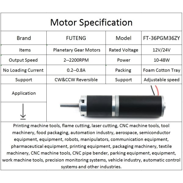 Customized ф36mm 12V 24V High Efficiency Planetary Gear Motor with Large Torque for Industrial Applications