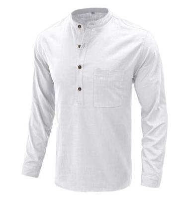 Small Quantity Clothing Manufacturer Men'S Linen Cotton Casual Shirts Long Sleeve Button With Pocket