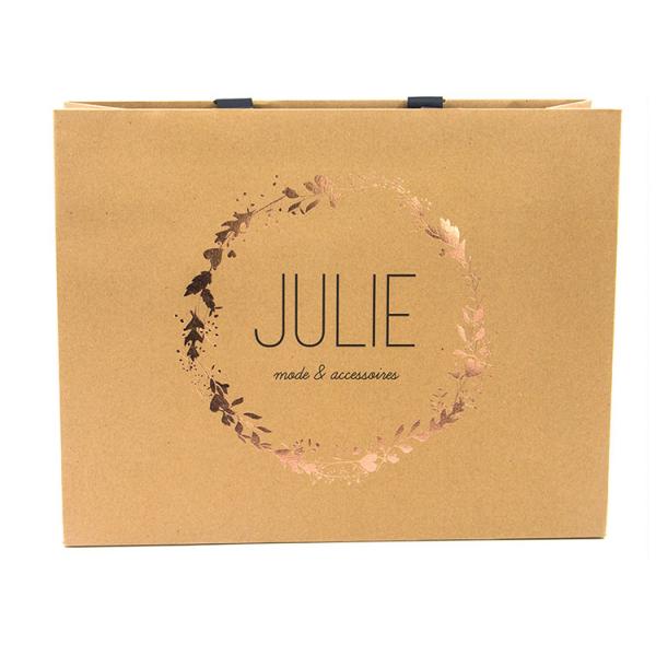 Kraft Custom Printed Paper Bags Grocery Shopping With Gold Foil Stamp Logo