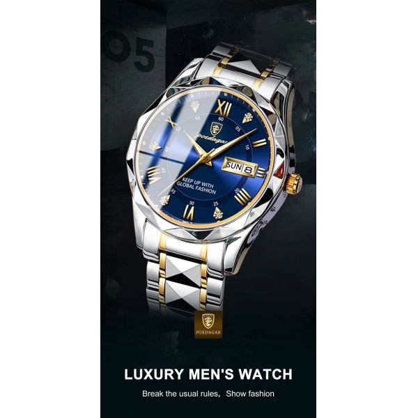 Waterproof Men's Quartz Watch with Luminous Hands and Date Display | Stainless Steel Strap, Water-Resistant - ShenZhen Wholesaler