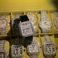Diamond Leather Band Moissanite Watch feito sob encomenda Cartier Hand Setting Iced Out 3EX