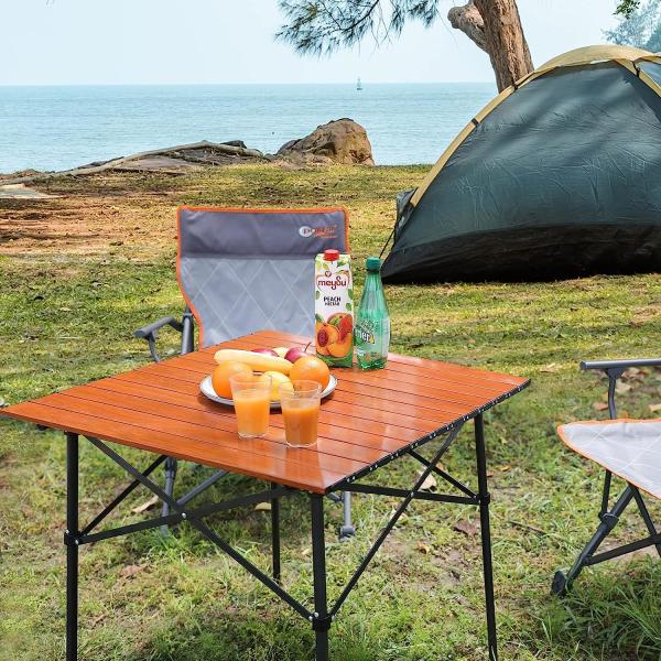 Camping Table, Fold Up Lightweight, 4-6 Person Portable Roll Up Aluminum Table With Carry Bag For Outdoor, White