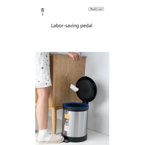 Stainless Steel Kitchen Compressible Trash Can Household Living Room Pedal Toilet Deodorant Slow Drop Foot on Trash Basket