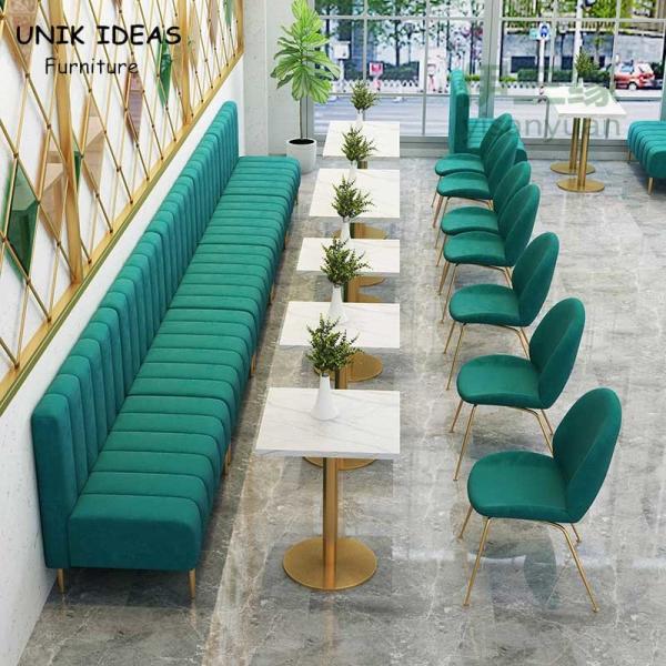 Metal Restaurant Dining Table And Chairs Velvet 90cm Fresh Fast Food Booth Seating