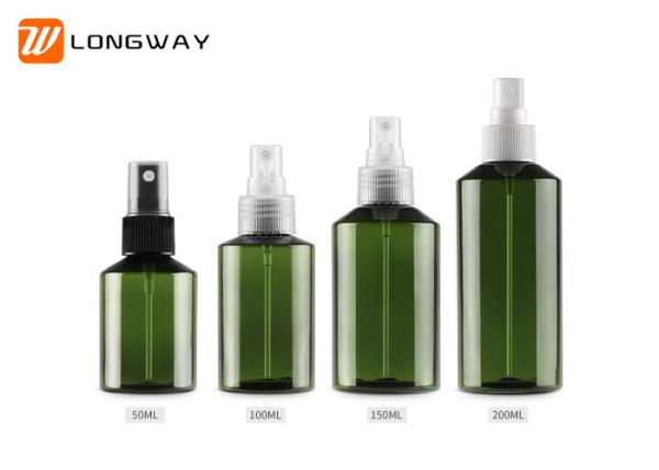 Travel Plastic green Slopping Shape Bottle with Aluminium Spray Pump for Cosmetic Toner Packing