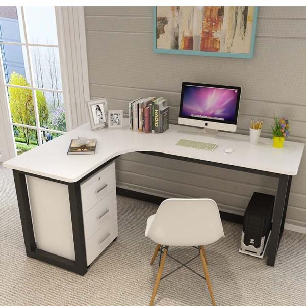 Mail Packing Modern Work Office Desk L Shape Black and White with Steel Furniture