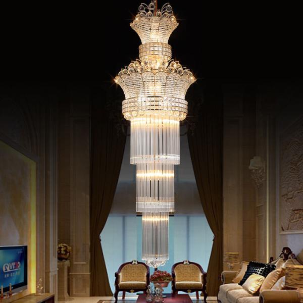 JYLIGHTING S Golden Crystal Pendant Light Villa Stair Luxury Crystal Chandelier Wedding Hotel Hall LED Crystal Lamp