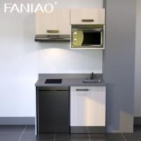 Armários de cozinha modernos com lavatório de tigela única para design de apartamento de quarto pequeno