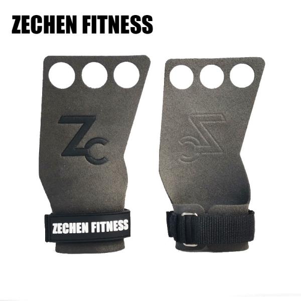 Microfiber Leather 3 Hole Hand Grips Crossfit OEM Palm Pull Up Gym Safety Support Grey