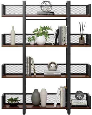 Solid Wood Black Metal Shelves Four Tier For Book Storage