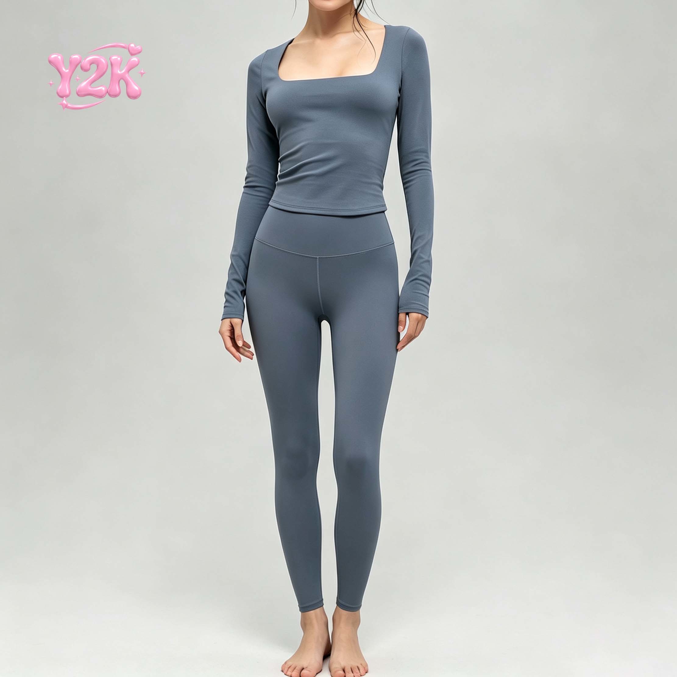 Custom Women's Square Neck Crop Top Leggings Two Piece Set