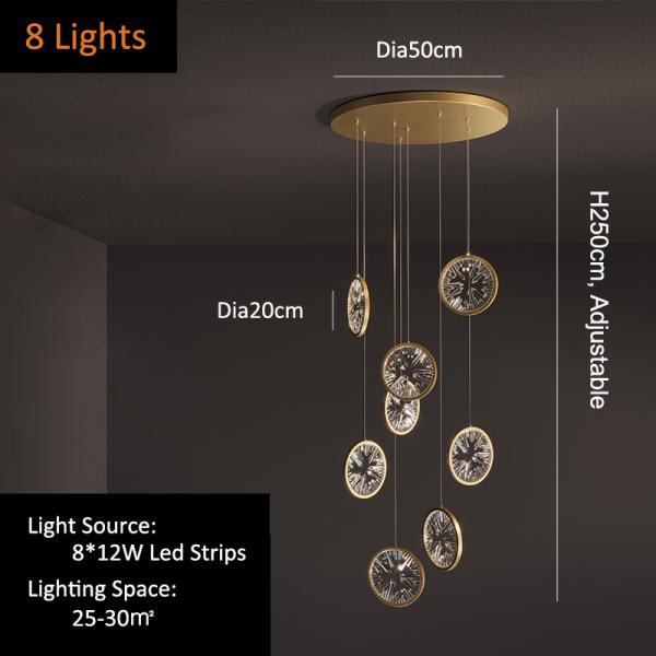 Luxury Crystal Chandelier For Staircase Gold Black Home drop light circle led light lamp(WH-NC-66)