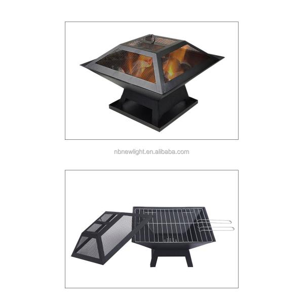 2 in 1 Outdoor Garden Charcoal Fire Pit Brazier with Square Barbecue 46.5*46.5*347cm
