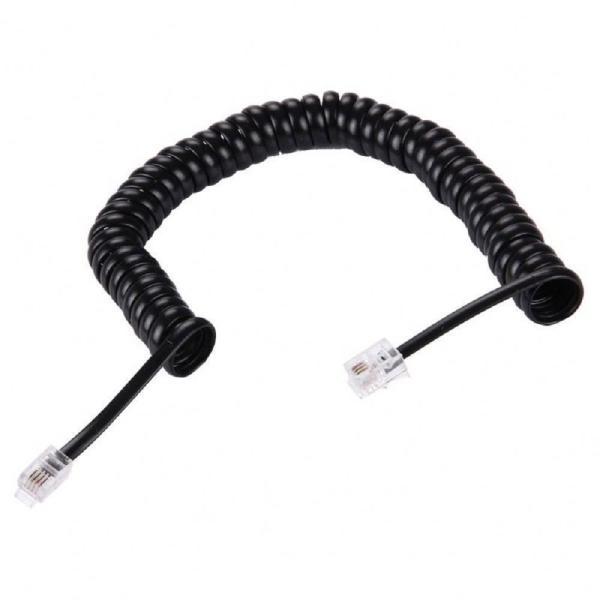 Custom RJ9 Coiled Telephone Cable 5ft Black PVC Jacket