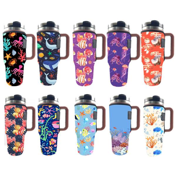 Custom Sublimation Printing 40oz Handle Tumbler Cup Sleeve Neoprene 40oz Stanleys Tumbler Cup Holder Carrier Bag