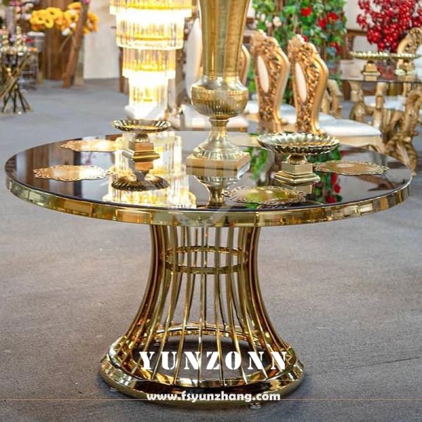 Luxury Gold Stainless Steel Wedding Table Glass Dining Table for Hotel Use Elegant Event Furniture