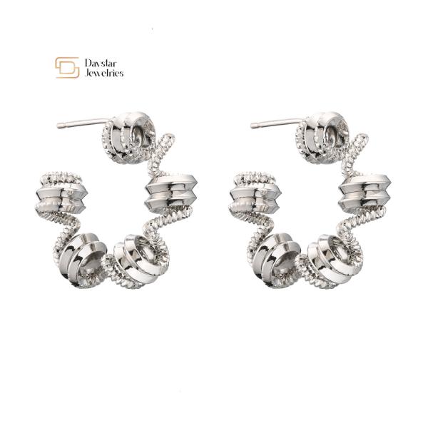 18k Real Gold Plated Brass Stud Earrings , Geometric Huggie Hoop Earrings