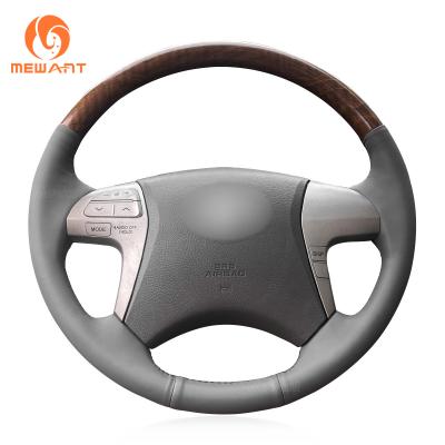Hand Sewing Wood Pattern Grey DIY Steering Wheel Cover For Toyota Highlander Camry Isis Mark X Zio Premio Noah Previa 2006-2015