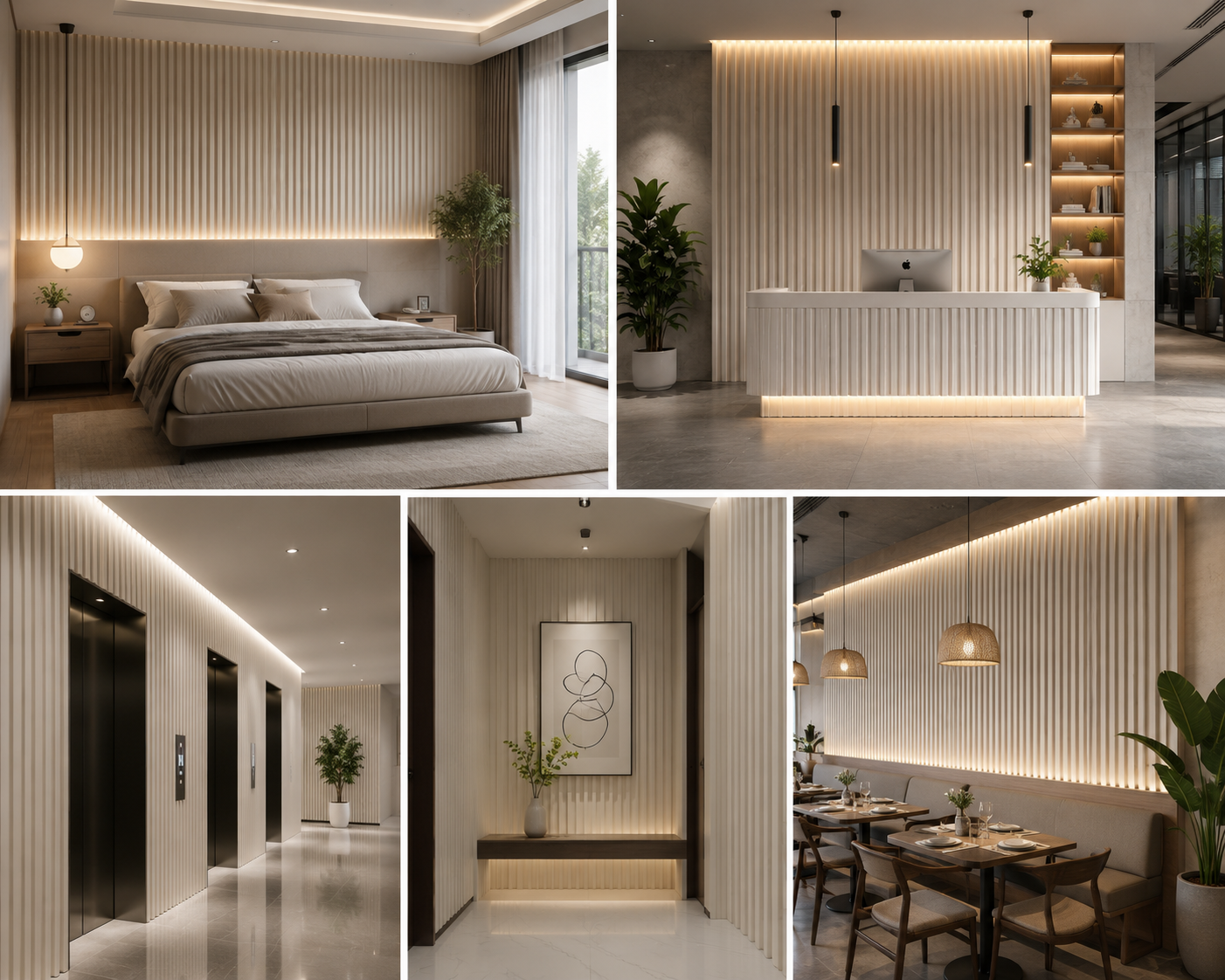 Solid Core PVC Fluted Wall Panels 150x8mm Grooved Cladding System Waterproof Texture for Room Divider Applications