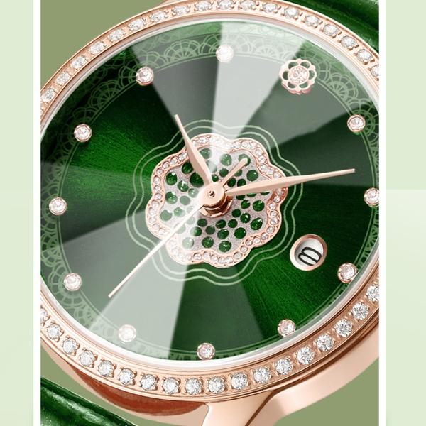 Ladies Diamond Studded Watches Leather Quartz Movement Diamond Encrusted Watch