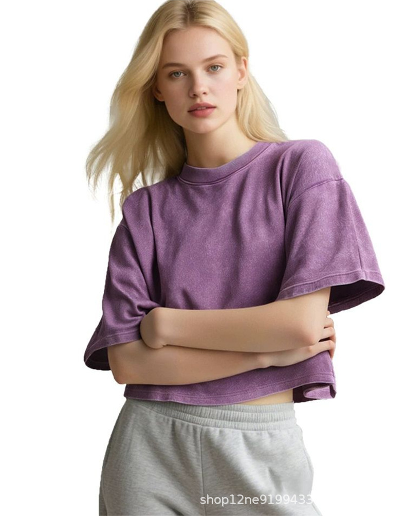 Women's Vintage-Washed Oversized Cropped T-Shirt with Customizable Options