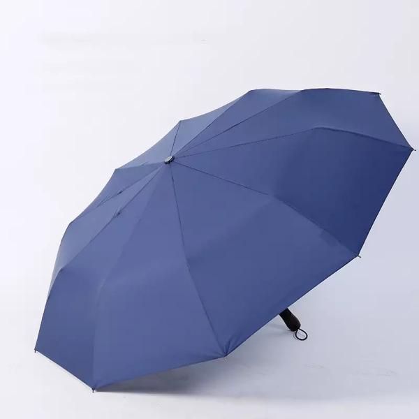 Fully Automatic 10 Ribs Wind Resistant Solid Wood Handle Engraved with Three Fold Men's Business Umbrella