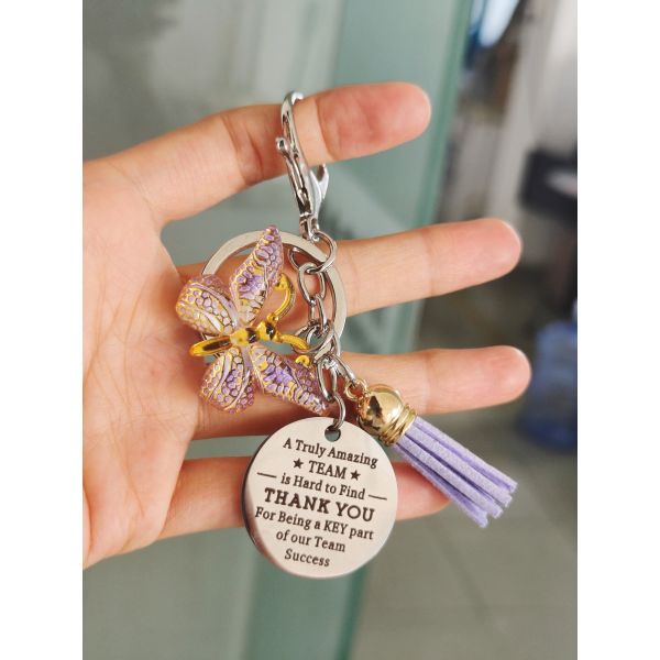 GUGEER Cute Keychain Butterfly Thank You Keychain Team Keychain Name Tassel Keychain With Personalized Letter